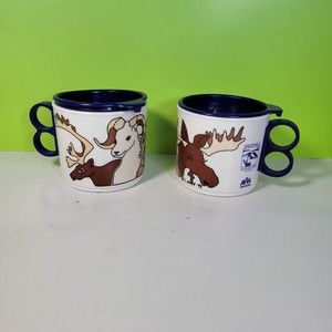 Set Of 2 Alaska Denali ARA Services Travel Coffee Cup Mug Plastic With Lid